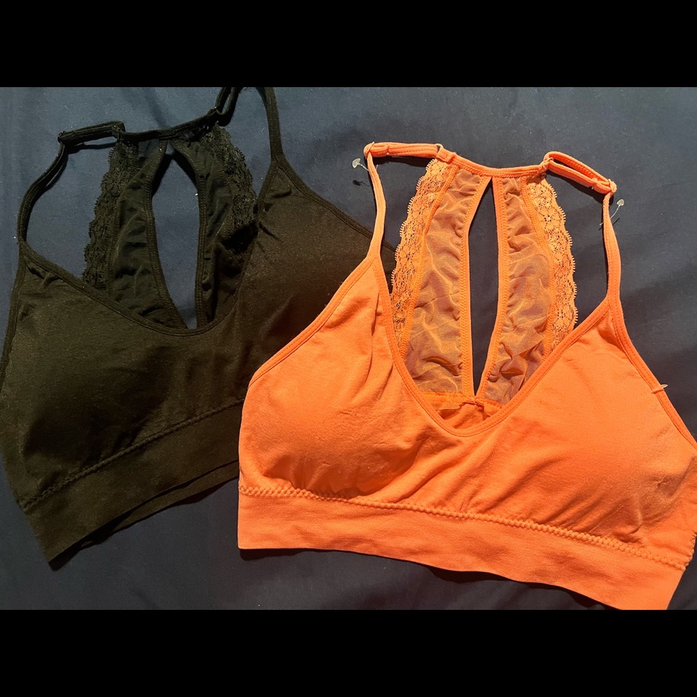 Bralettes. Never worn. Pink and black
